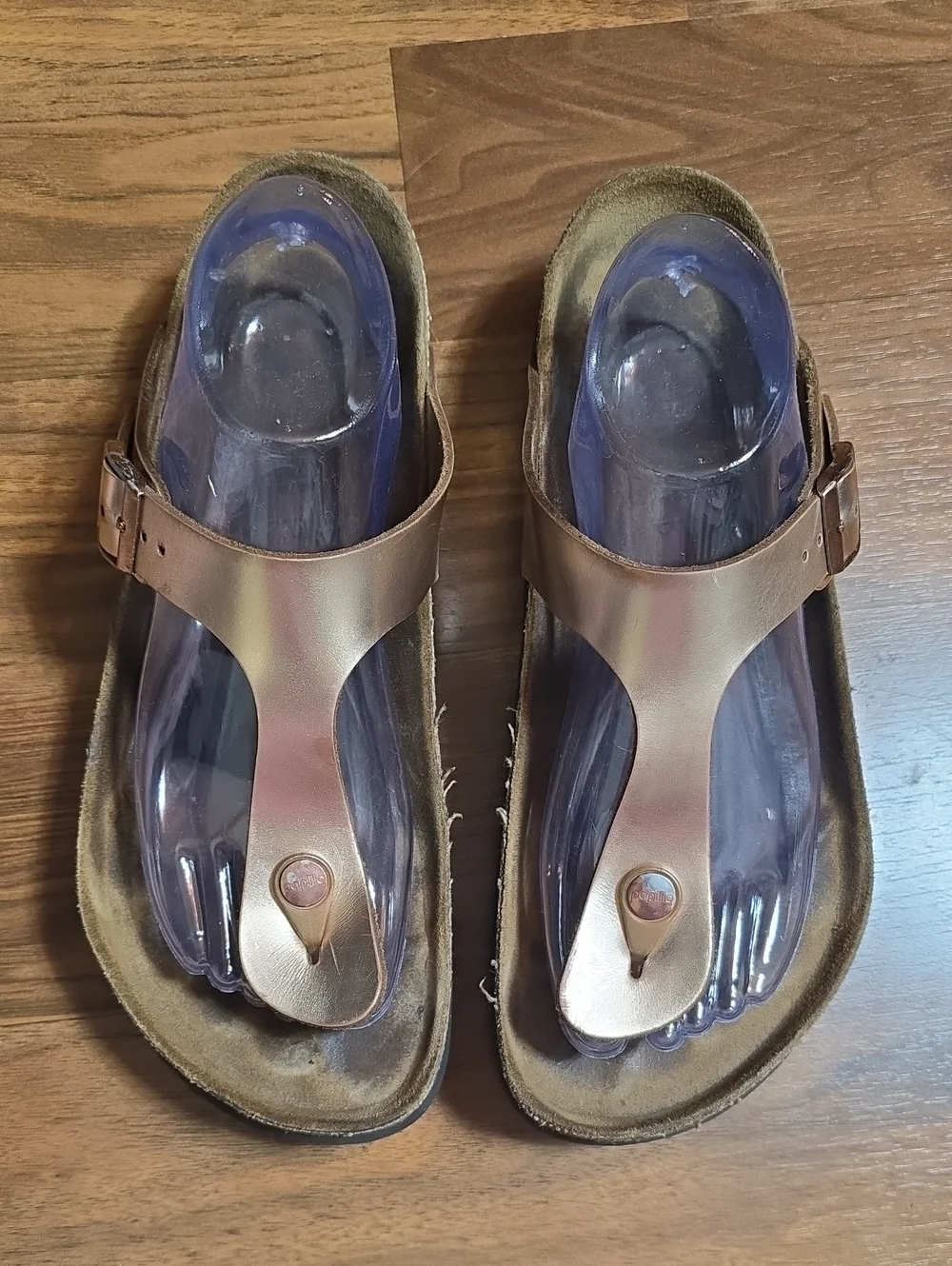 Papillio Birkenstock Gizah Metallic Rose Gold Thong Platform Sandals